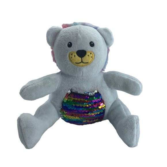 White Bear Sequin Tummy Belly Rainbow Silver Sand Filled 6" RMS International - Picture 1 of 7